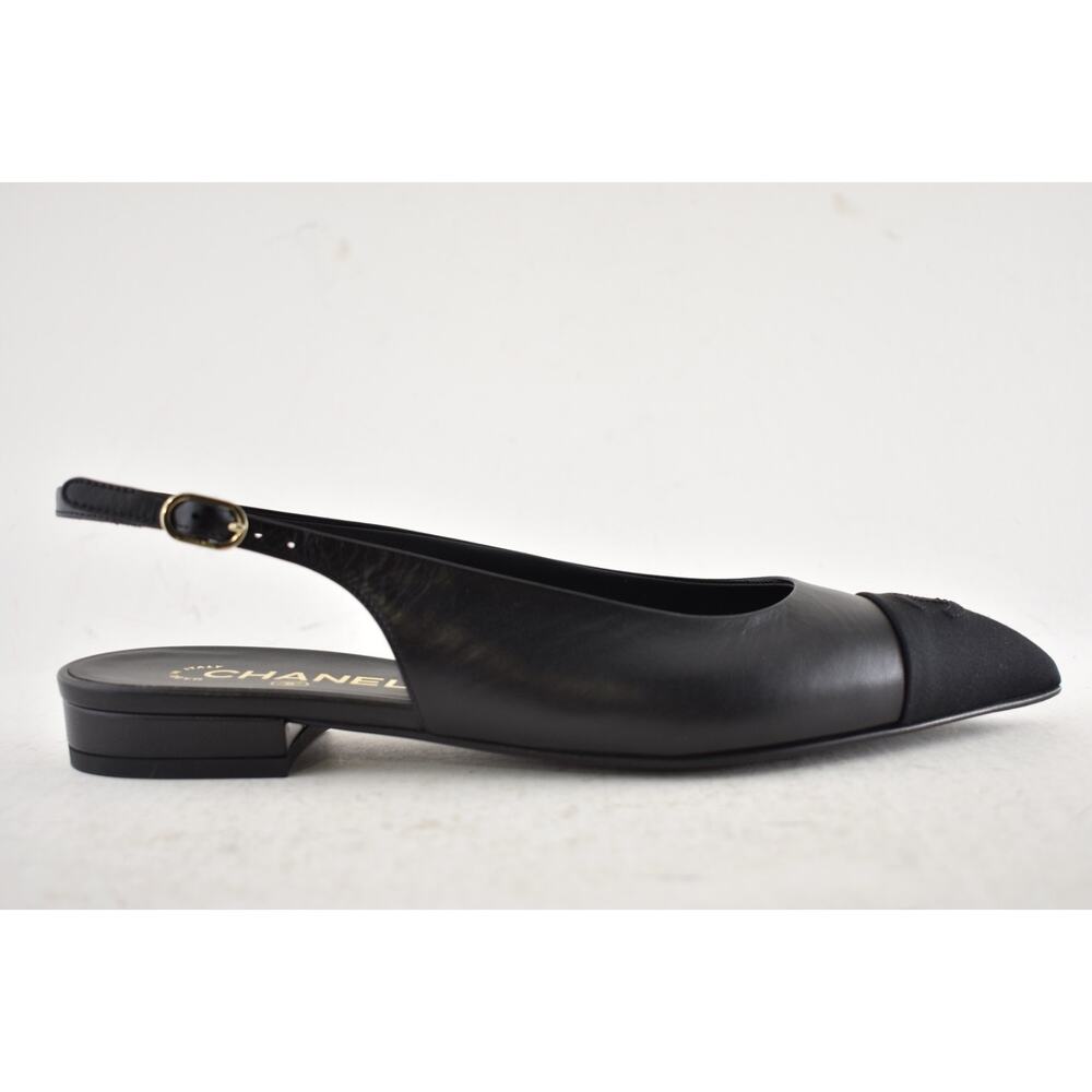 Chanel 24A Black Leather CC Logo Coco Sling Slingback Pointed Ballet Flat 38.5 - Picture 3 of 16